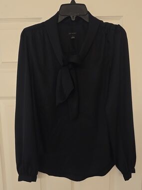 Ann Taylor Black V-Neck Tie Neck Long Sleeve Blouse Women's S